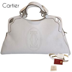 CARTIER Flawless Buffalo Cream Leather Handbag Shoulder bag Vintage Collector